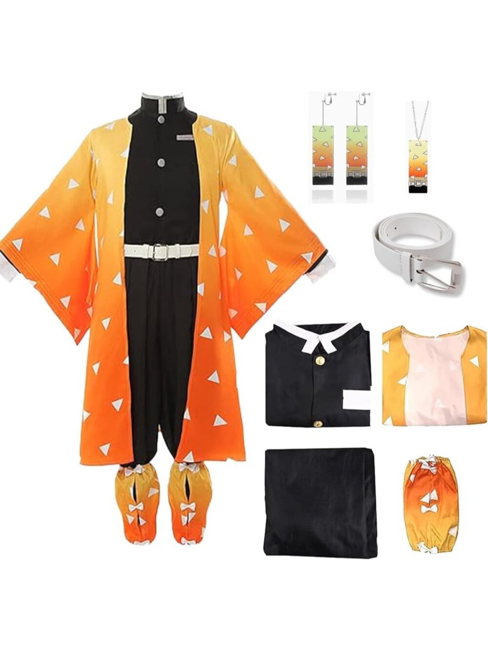 Women's Orange Halloween Costume Set Anime Cosplay Japanese Kimono Outfit Cloak